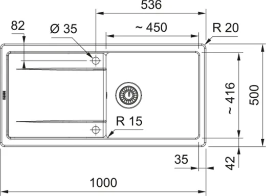 FRANKE Kchensple MarisX MXK 611-100-Keramik Fraceram Einbausple / Keramiksple mit Siebkorb als Druckknopfventil