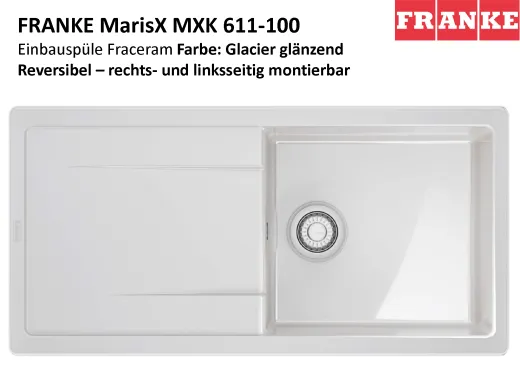 FRANKE Kchensple MarisX MXK 611-100-Keramik Fraceram Einbausple / Keramiksple mit Siebkorb als Druckknopfventil