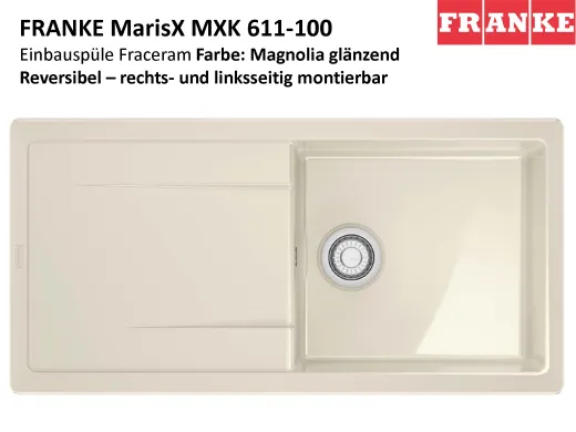 FRANKE Kchensple MarisX MXK 611-100-Keramik Fraceram Einbausple / Keramiksple mit Siebkorb als Druckknopfventil