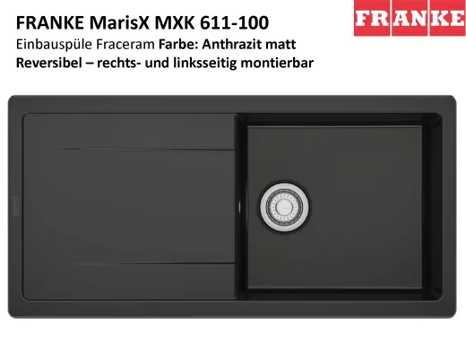 FRANKE Kchensple MarisX MXK 611-100-Keramik Fraceram Einbausple / Keramiksple mit Siebkorb als Druckknopfventil