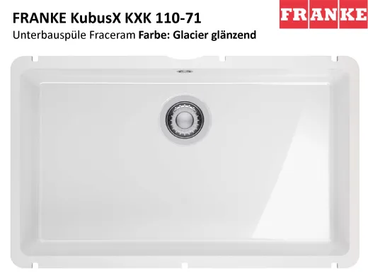 FRANKE Kchensple KubusX KXK 110-71 Keramik Fraceram Keramiksple / Unterbausple (Montage unter die APL) mit Siebkorb als Stopfenventil