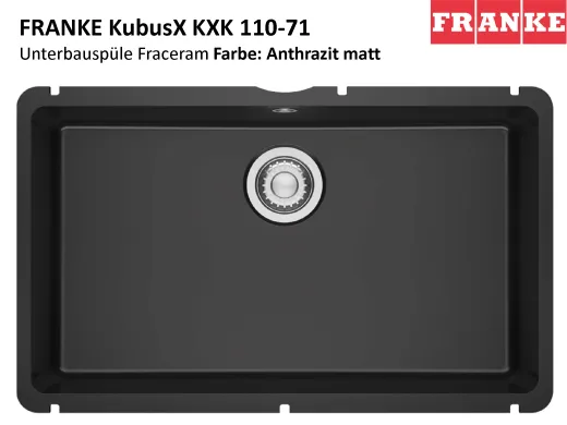 FRANKE Kchensple KubusX KXK 110-71 Keramik Fraceram Keramiksple / Unterbausple (Montage unter die APL) mit Siebkorb als Stopfenventil