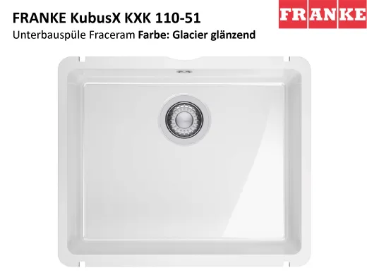 FRANKE Kchensple KubusX KXK 110-51 Keramik Fraceram Keramiksple / Unterbausple (Montage unter die APL) mit Siebkorb als Stopfenventil