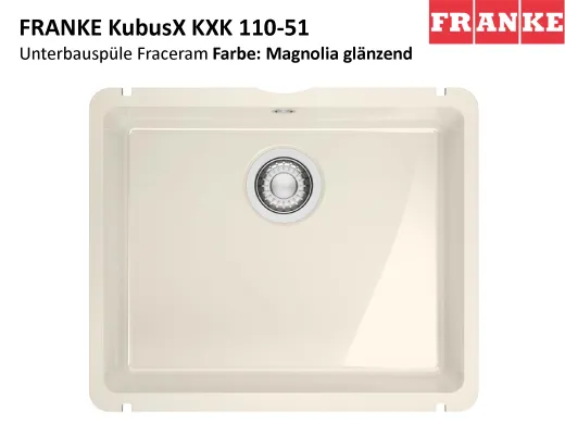 FRANKE Kchensple KubusX KXK 110-51 Keramik Fraceram Keramiksple / Unterbausple (Montage unter die APL) mit Siebkorb als Stopfenventil