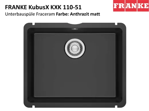 FRANKE Kchensple KubusX KXK 110-51 Keramik Fraceram Keramiksple / Unterbausple (Montage unter die APL) mit Siebkorb als Stopfenventil