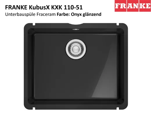 FRANKE Kchensple KubusX KXK 110-51 Keramik Fraceram Keramiksple / Unterbausple (Montage unter die APL) mit Siebkorb als Stopfenventil