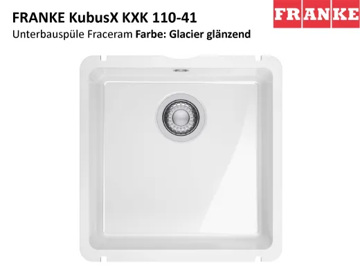 FRANKE Kchensple KubusX KXK 110-41 Keramik Fraceram Keramiksple / Unterbausple (Montage unter die APL) mit Siebkorb als Stopfenventil