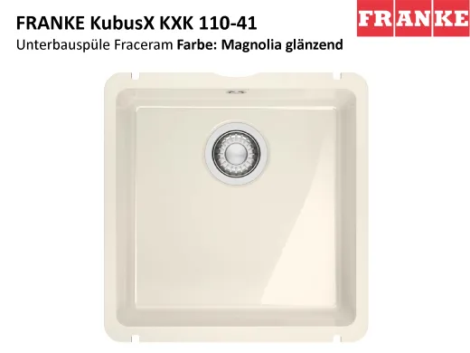 FRANKE Kchensple KubusX KXK 110-41 Keramik Fraceram Keramiksple / Unterbausple (Montage unter die APL) mit Siebkorb als Stopfenventil