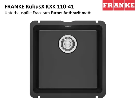FRANKE Kchensple KubusX KXK 110-41 Keramik Fraceram Keramiksple / Unterbausple (Montage unter die APL) mit Siebkorb als Stopfenventil