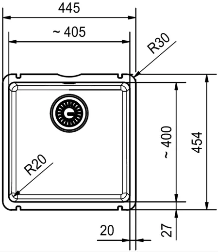 FRANKE Kchensple KubusX KXK 110-41 Keramik Fraceram Keramiksple / Unterbausple (Montage unter die APL) mit Siebkorb als Stopfenventil
