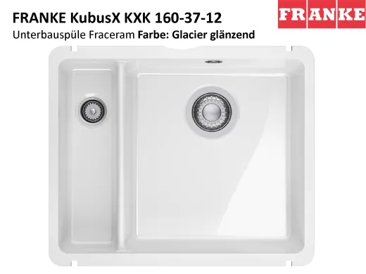 FRANKE Kchensple KubusX KXK 160-37-12 Keramik Fraceram Keramiksple / Unterbausple (Montage unter die APL) mit Siebkorb als Stopfenventil