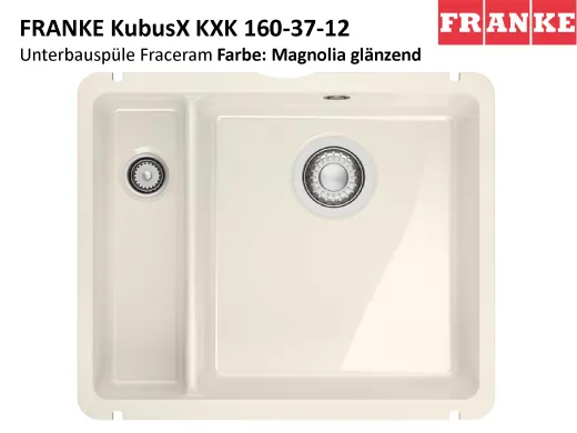 FRANKE Kchensple KubusX KXK 160-37-12 Keramik Fraceram Keramiksple / Unterbausple (Montage unter die APL) mit Siebkorb als Stopfenventil