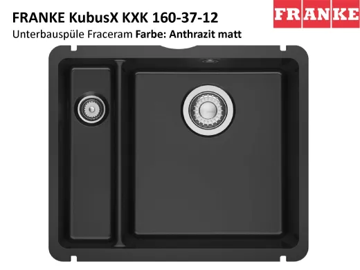 FRANKE Kchensple KubusX KXK 160-37-12 Keramik Fraceram Keramiksple / Unterbausple (Montage unter die APL) mit Siebkorb als Stopfenventil
