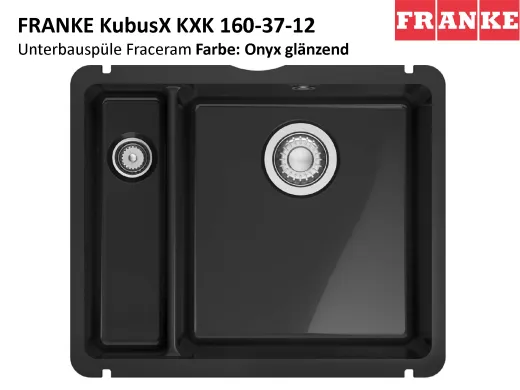 FRANKE Kchensple KubusX KXK 160-37-12 Keramik Fraceram Keramiksple / Unterbausple (Montage unter die APL) mit Siebkorb als Stopfenventil