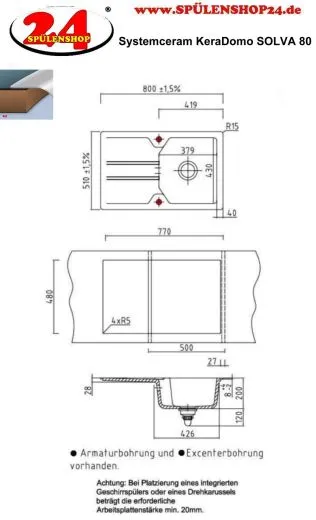 Systemceram KeraDomo SOLVA 80-PREMIUM Keramiksp�le / Einbausp�le in Sonderfarben f�r die K�che