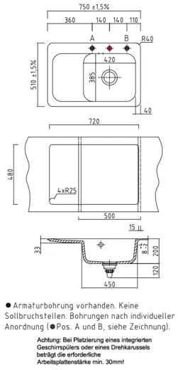 Systemceram KeraDomo JUNA 75 Basic Keramiksp�le / Einbausp�le in Standardfarben f�r die K�che
