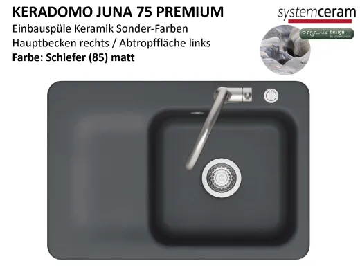 Systemceram KeraDomo JUNA 75 Premium Keramiksp�le / Einbausp�le in Sonderfarben f�r die K�che