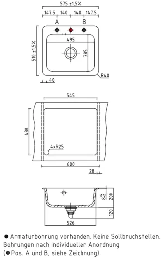 Systemceram KeraDomo JUNA 57 Basic Keramiksp�le / Einbausp�le in Standardfarben f�r die K�che