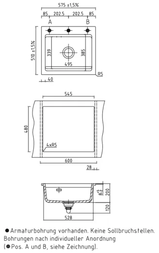 Systemceram KeraDomo KARA 57-BASIC Keramiksp�le / Einbausp�le in Standardfarben f�r die K�che