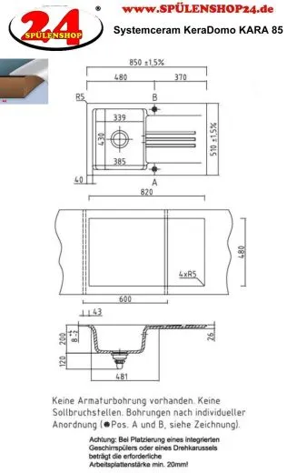 Systemceram KeraDomo KARA 85-PREMIUM Keramiksp�le / Einbausp�le in Sonderfarben f�r die K�che