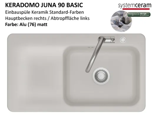 Systemceram KeraDomo JUNA 90 Basic Keramiksp�le / Einbausp�le in Standardfarben f�r die K�che