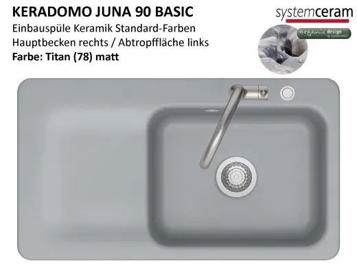Systemceram KeraDomo JUNA 90 Basic Keramiksp�le / Einbausp�le in Standardfarben f�r die K�che