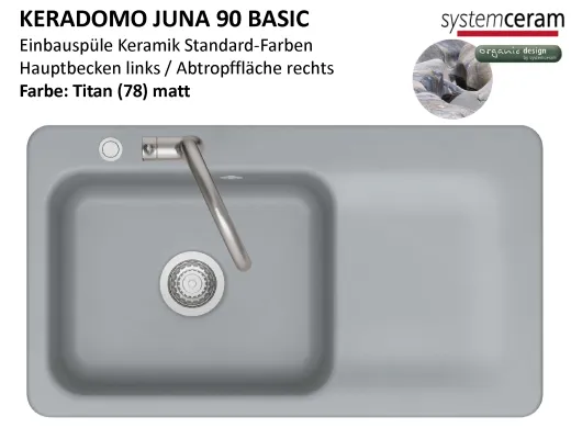 Systemceram KeraDomo JUNA 90 Basic Keramiksp�le / Einbausp�le in Standardfarben f�r die K�che