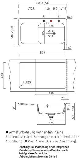 Systemceram KeraDomo JUNA 90 Basic Keramiksp�le / Einbausp�le in Standardfarben f�r die K�che
