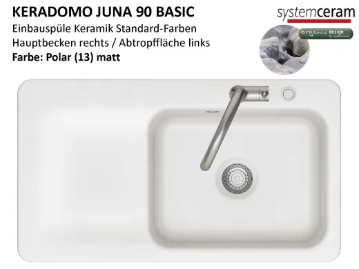 Systemceram KeraDomo JUNA 90 Basic Keramiksp�le / Einbausp�le in Standardfarben f�r die K�che