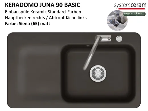 Systemceram KeraDomo JUNA 90 Basic Keramiksp�le / Einbausp�le in Standardfarben f�r die K�che