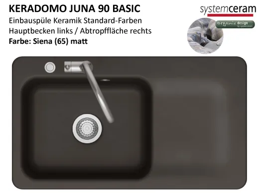 Systemceram KeraDomo JUNA 90 Basic Keramiksp�le / Einbausp�le in Standardfarben f�r die K�che