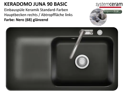 Systemceram KeraDomo JUNA 90 Basic Keramiksp�le / Einbausp�le in Standardfarben f�r die K�che