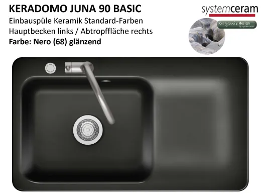 Systemceram KeraDomo JUNA 90 Basic Keramiksp�le / Einbausp�le in Standardfarben f�r die K�che