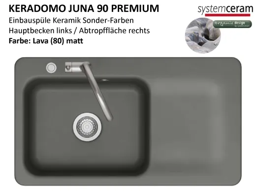 Systemceram KeraDomo JUNA 90 Premium Keramiksp�le / Einbausp�le in Sonderfarben f�r die K�che