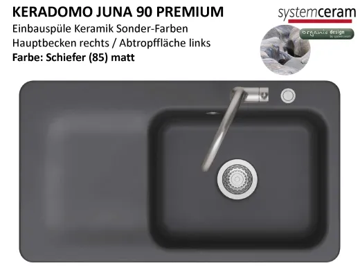 Systemceram KeraDomo JUNA 90 Premium Keramiksp�le / Einbausp�le in Sonderfarben f�r die K�che