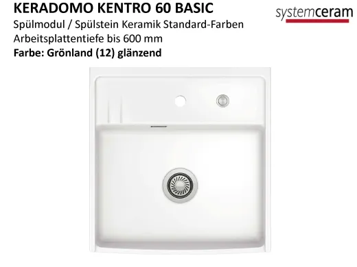Systemceram KeraDomo KENTRO 60 BASIC Keramik Sp�lmodul / Sp�lstein in Standardfarben Arbeitsplattentiefe 600mm