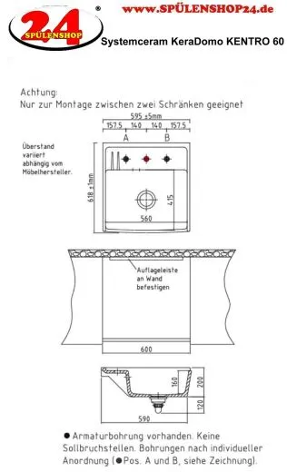 Systemceram KeraDomo KENTRO 60 PREMIUM Keramik Sp�lmodul / Sp�lstein in Sonderfarben Arbeitsplattentiefe 600mm