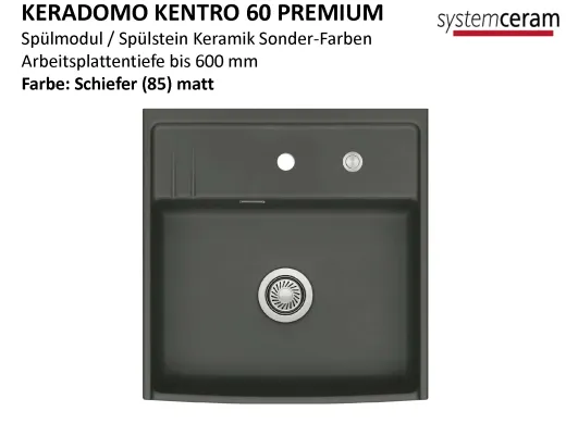 Systemceram KeraDomo KENTRO 60 PREMIUM Keramik Sp�lmodul / Sp�lstein in Sonderfarben Arbeitsplattentiefe 600mm