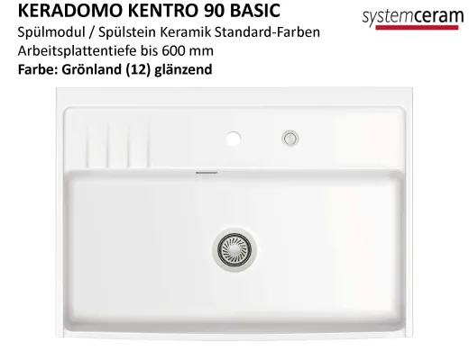 Systemceram KeraDomo KENTRO 90 BASIC Keramik Sp�lmodul / Sp�lstein in Standardfarben Arbeitsplattentiefe 600mm