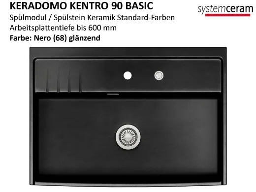 Systemceram KeraDomo KENTRO 90 BASIC Keramik Sp�lmodul / Sp�lstein in Standardfarben Arbeitsplattentiefe 600mm