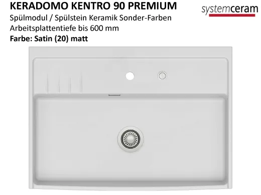 Systemceram KeraDomo KENTRO 90 PREMIUM Keramik Sp�lmodul / Sp�lstein in Sonderfarben Arbeitsplattentiefe 600mm