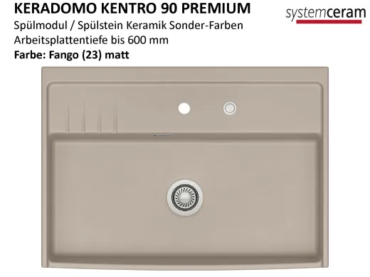 Systemceram KeraDomo KENTRO 90 PREMIUM Keramik Sp�lmodul / Sp�lstein in Sonderfarben Arbeitsplattentiefe 600mm