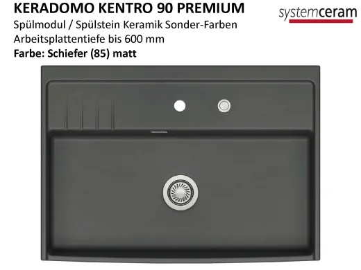 Systemceram KeraDomo KENTRO 90 PREMIUM Keramik Sp�lmodul / Sp�lstein in Sonderfarben Arbeitsplattentiefe 600mm