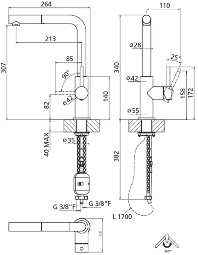 Systemceram KeraDomo K�chenarmatur Skiva Edelstahl massiv Einhebelmischer mit Zugauslauf 360� schwenkbar