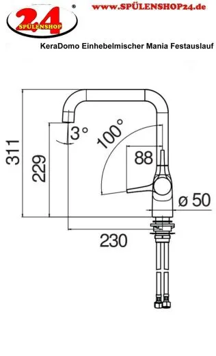 Systemceram KeraDomo K�chenarmatur Mania Schwarz PVD Einhebelmischer mit Festauslauf schwenkbar