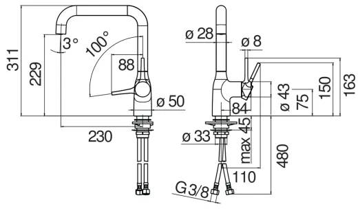 Systemceram KeraDomo K�chenarmatur Mania Mattgold PVD Einhebelmischer mit Festauslauf schwenkbar