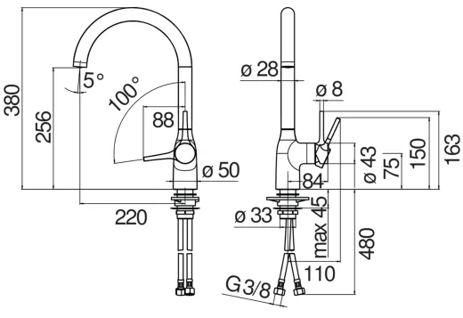 Systemceram KeraDomo K�chenarmatur Mania Soft Edelstahl Finish PVD Einhebelmischer mit Festauslauf schwenkbar