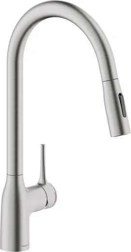 Systemceram KeraDomo K�chenarmatur Mania Soft Edelstahl Finish PVD Einhebelmischer mit Ausziehauslauf mit Brausefunktion