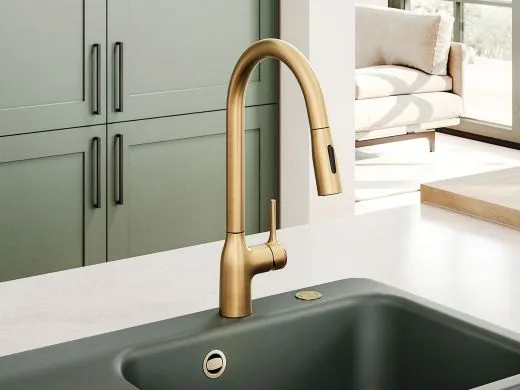 Systemceram KeraDomo K�chenarmatur Mania Soft Edelstahl Finish PVD Einhebelmischer mit Ausziehauslauf mit Brausefunktion