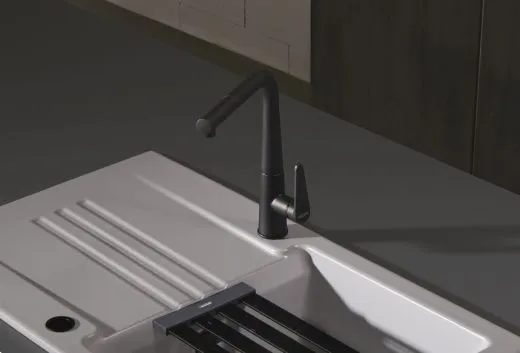 Systemceram KeraDomo K�chenarmatur Tono Edelstahl Finish PVD Einhebelmischer mit Zugauslauf 360� schwenkbar